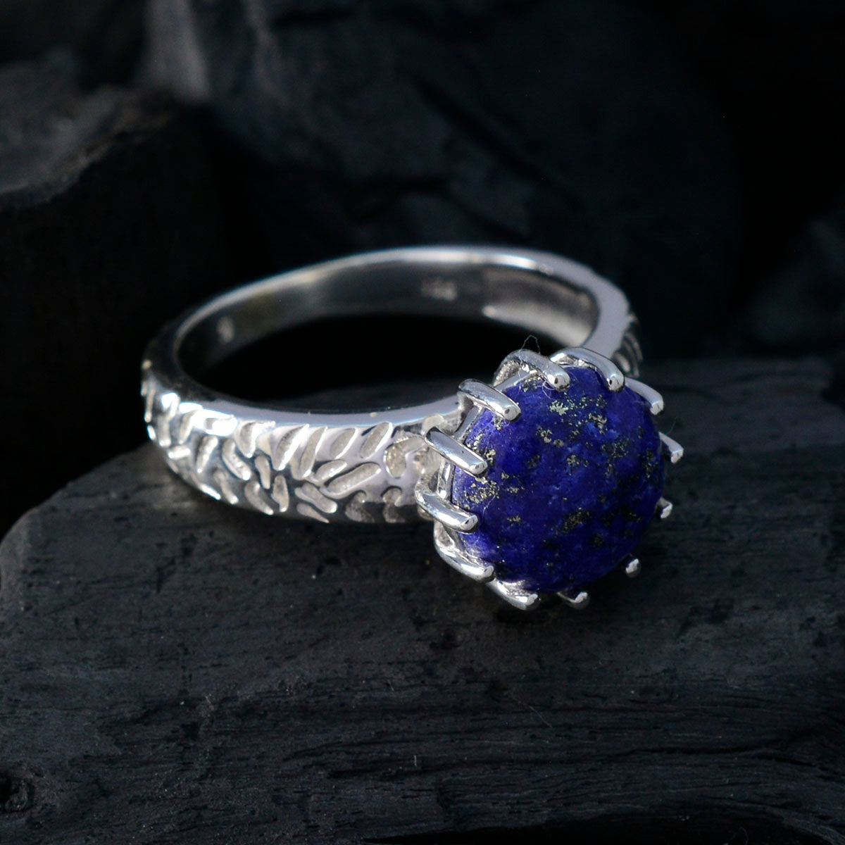 Lapis Lazuli Solitaire French 92.5 Silver Blue Gems Classic Graceful Ring Jewelry