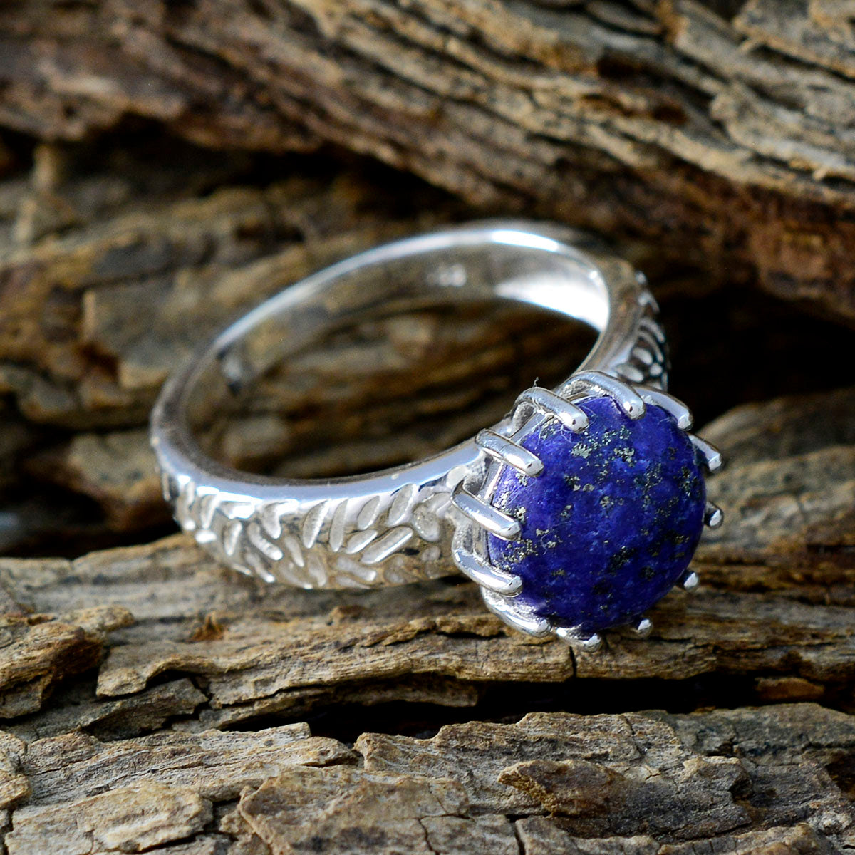 Lapis Lazuli Solitaire French 92.5 Silver Blue Gems Classic Graceful Ring Jewelry