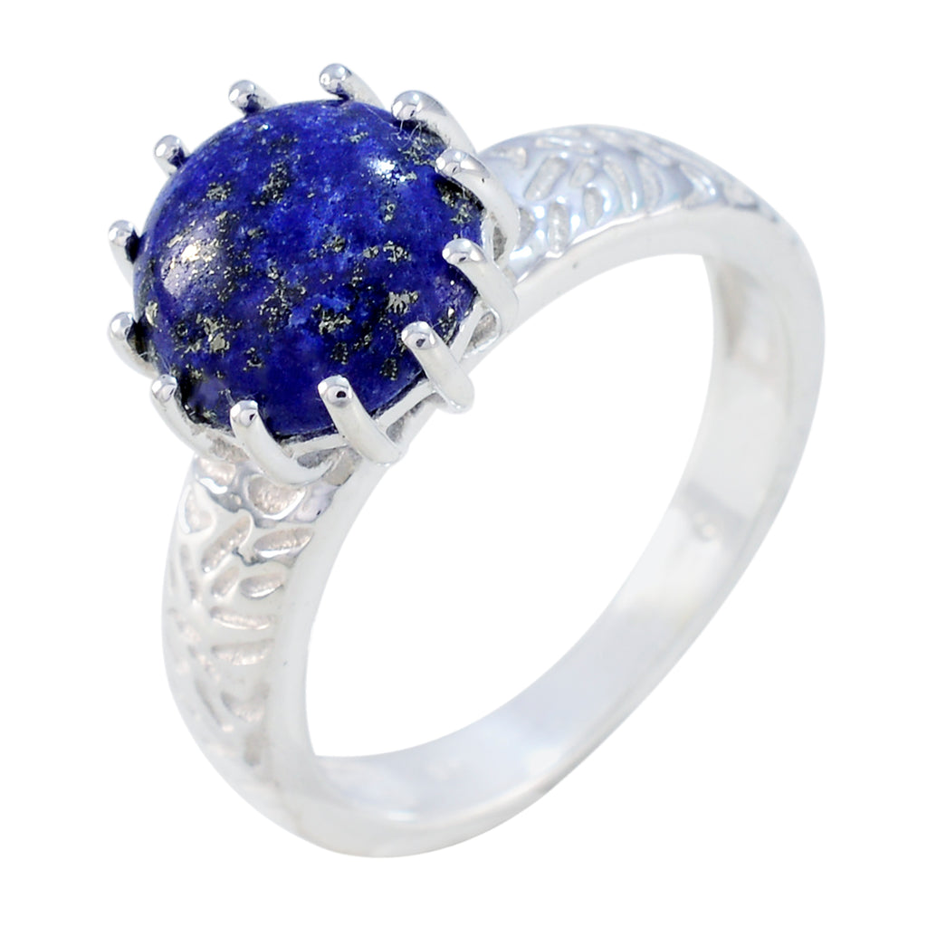 Lapis Lazuli Solitaire French 92.5 Silver Blue Gems Classic Graceful Ring Jewelry