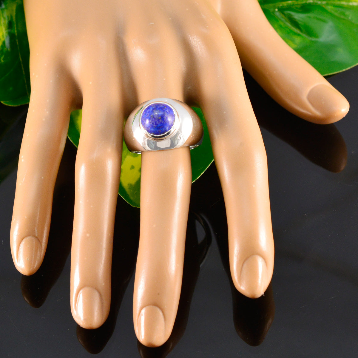 Lapis Lazuli Solitaire Egyptian Silver Blue Gemstones Eye catching Fairytale Ring Jewelry