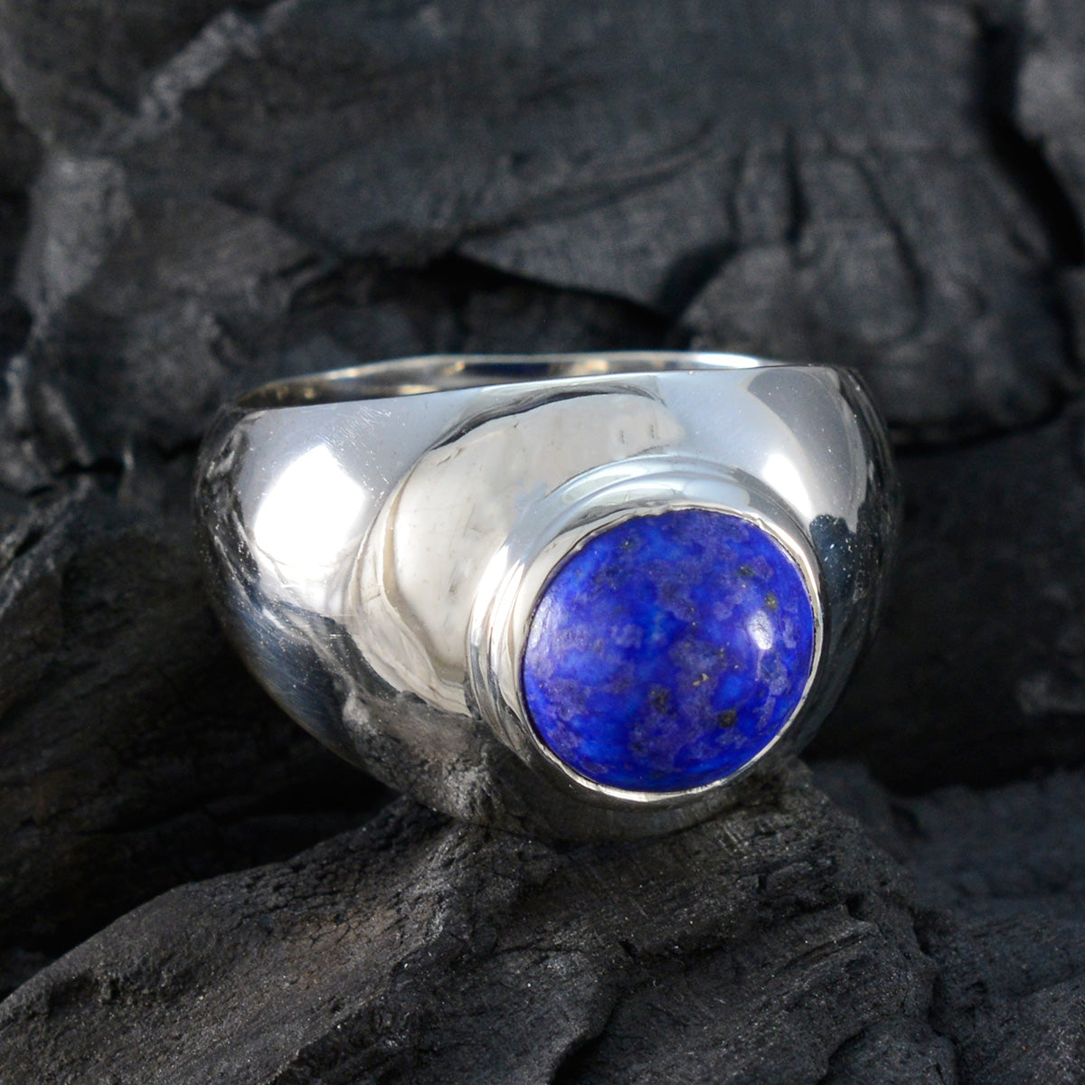 Lapis Lazuli Solitaire Egyptian Silver Blue Gemstones Eye catching Fairytale Ring Jewelry