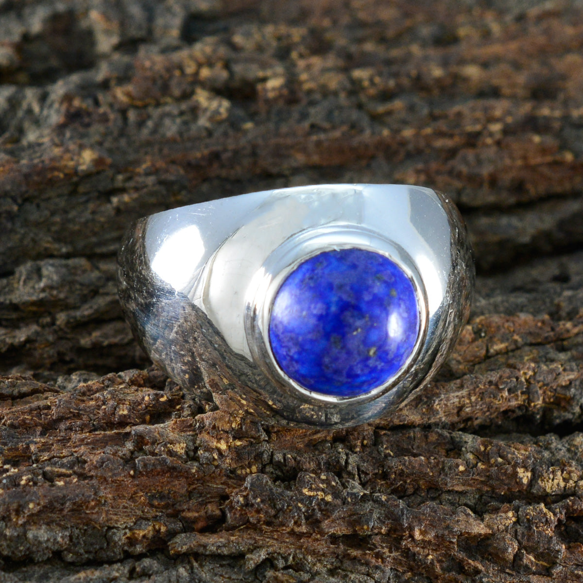 Lapis Lazuli Solitaire Egyptian Silver Blue Gemstones Eye catching Fairytale Ring Jewelry