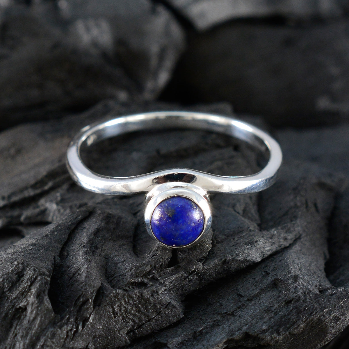 Lapis Lazuli Solitaire American Sterling Silver Blue Gems Delicate Trendy Ring Jewelry