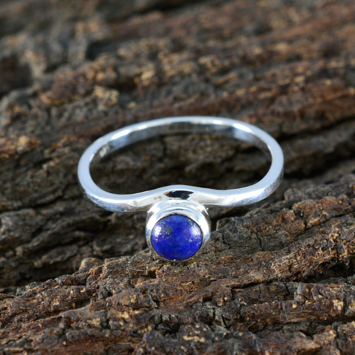 Lapis Lazuli Solitaire American Sterling Silver Blue Gems Delicate Trendy Ring Jewelry