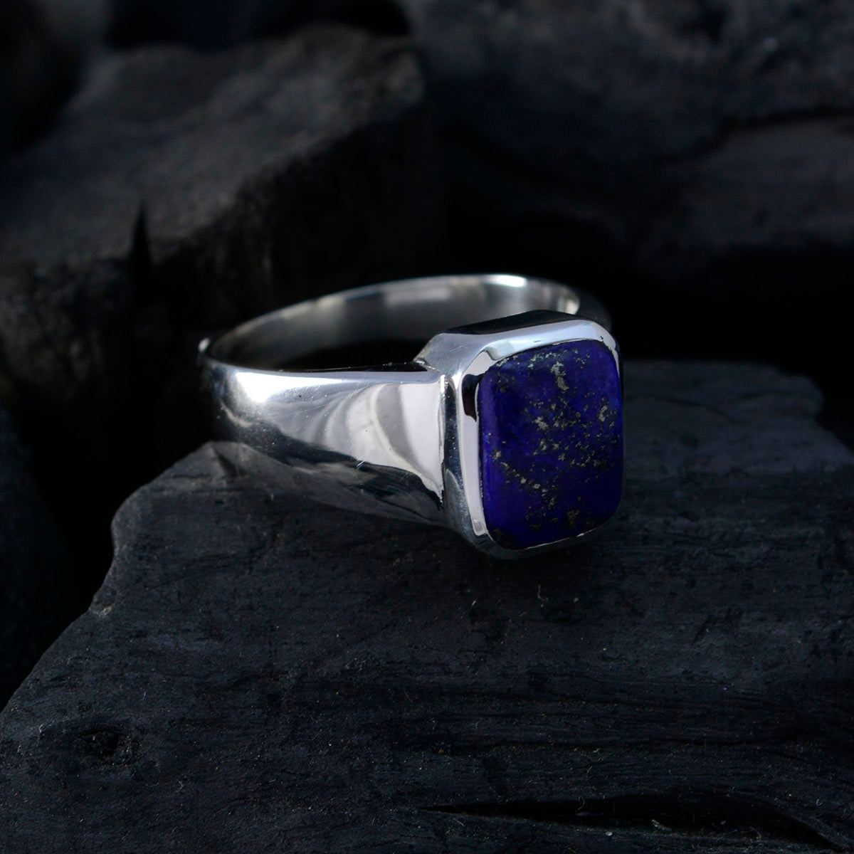 Lapis Lazuli Solitaire Russian Sterling Silver Blue Gemstone Mid weight Signet Ring Jewelry