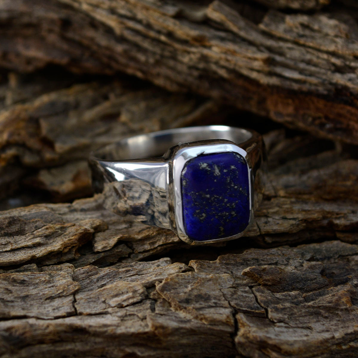 Lapis Lazuli Solitaire Russian Sterling Silver Blue Gemstone Mid weight Signet Ring Jewelry