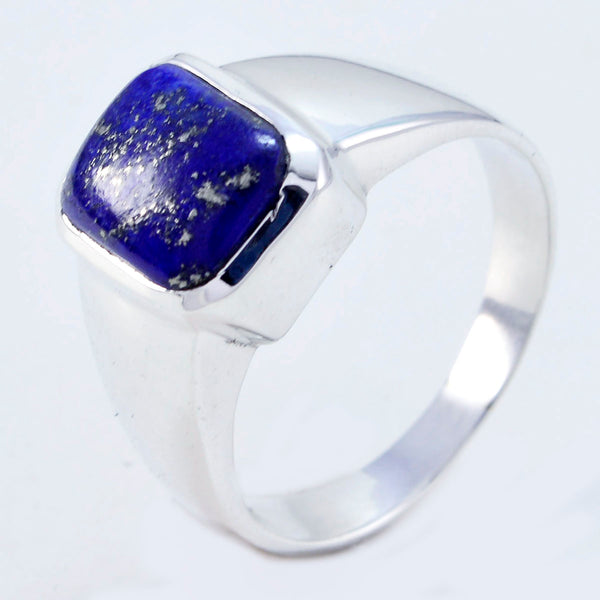 Lapis Lazuli Solitaire Russian Sterling Silver Blue Gemstone Mid weight Signet Ring Jewelry