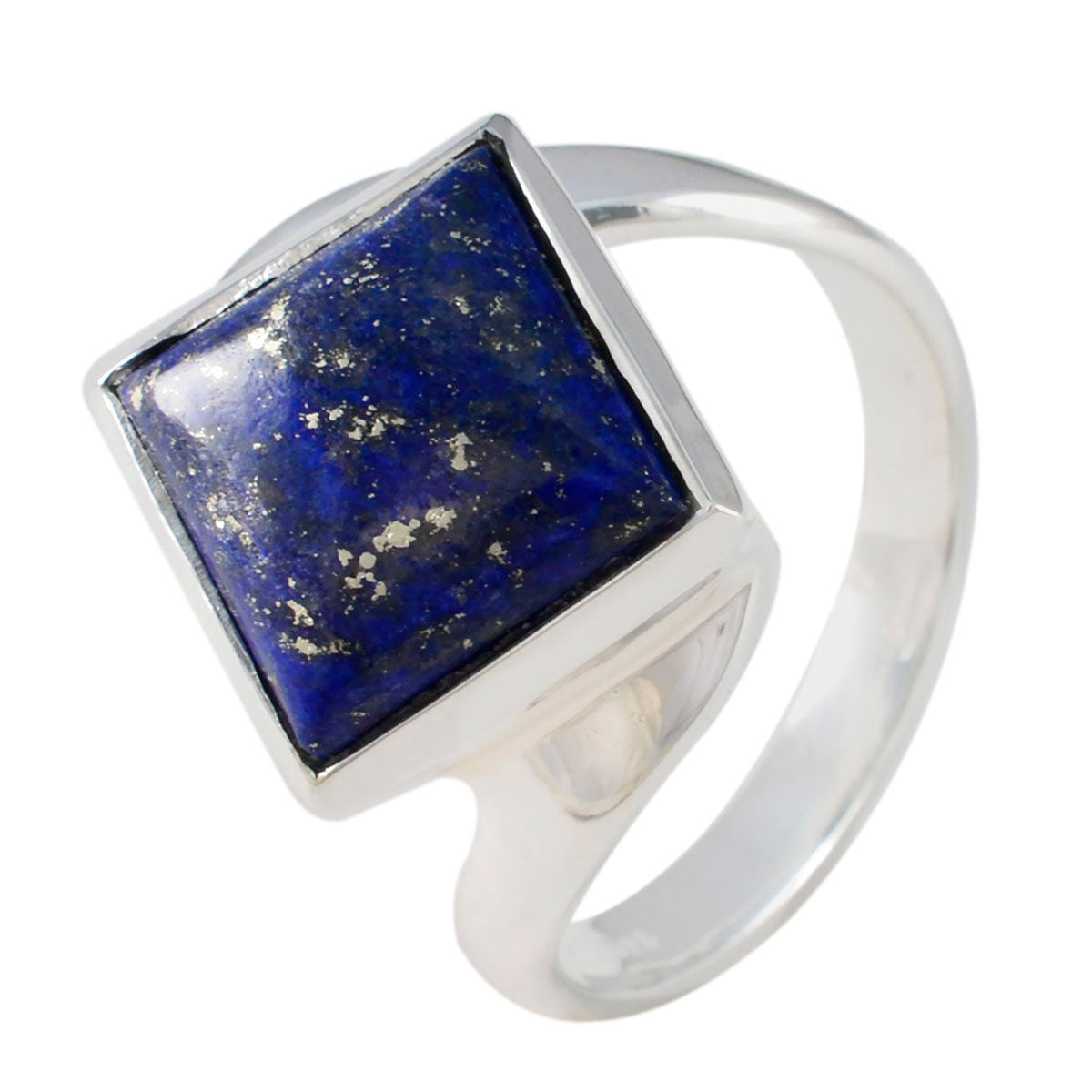 Anillo solitario de lapislázuli en plata rusa 92,5 con piedras preciosas azules y abstracto esencial. Imagen secundaria del producto
