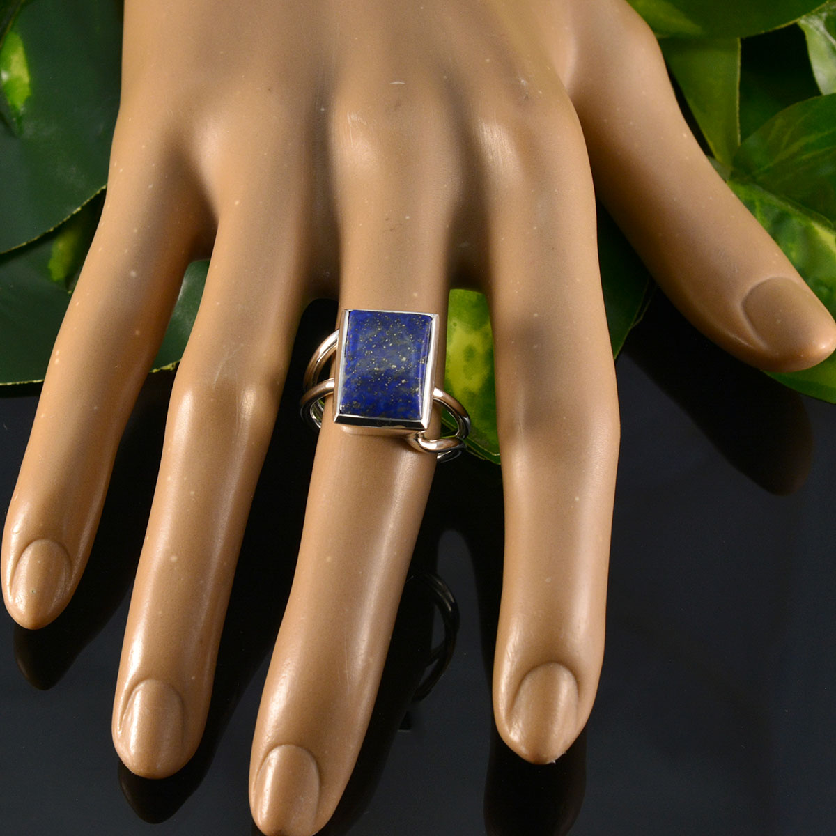 Lapis Lazuli Solitaire German 925 Silver Blue Gems Versatile Contemporary Ring Jewelry