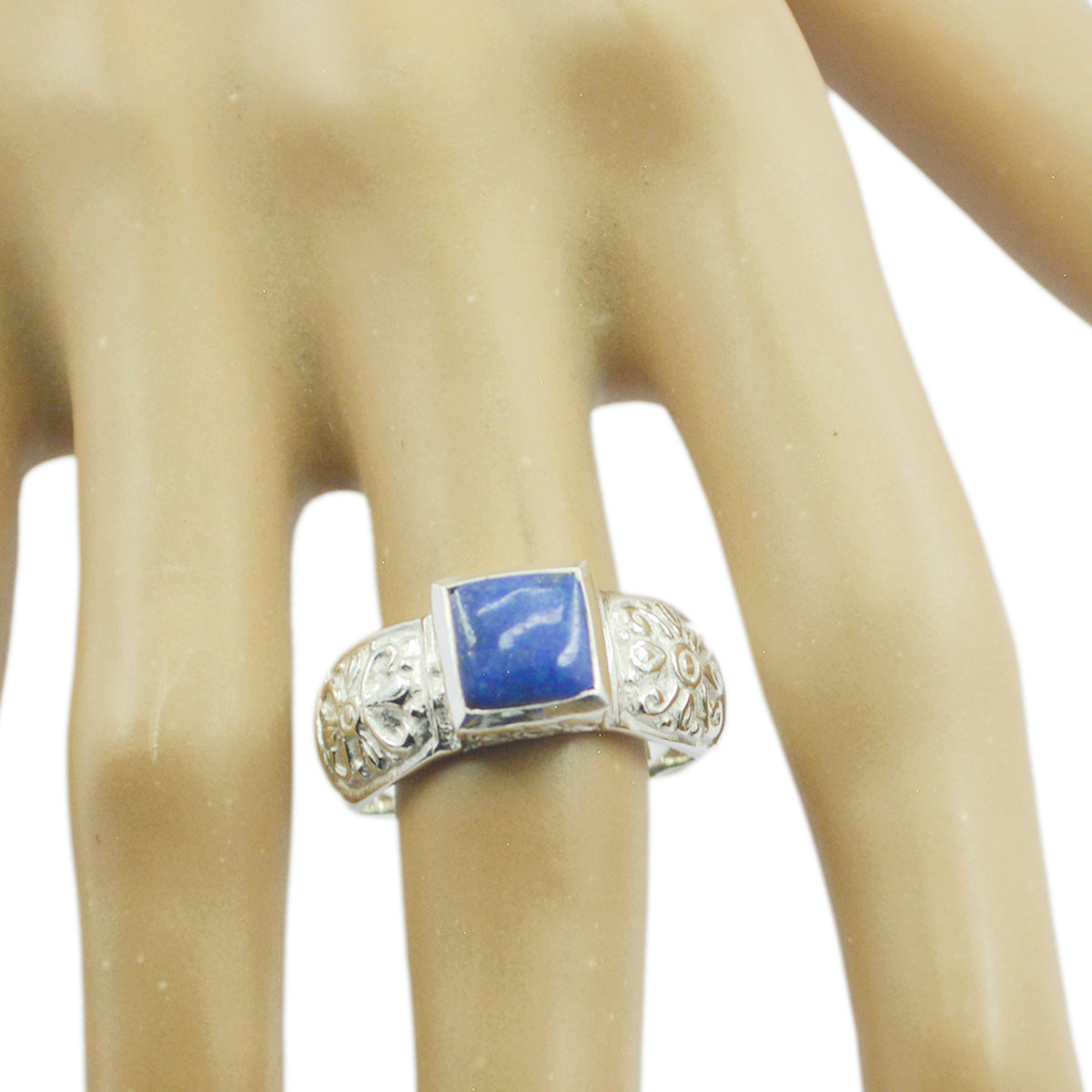 Anillo Art Déco de lapislázuli marroquí solitario de plata 92,5 con gemas azules. Imagen secundaria del producto