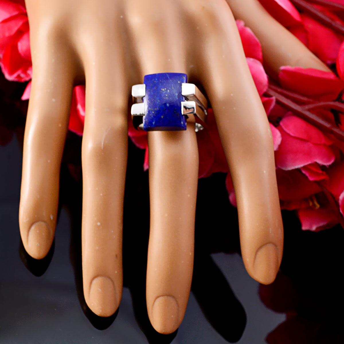 Lapis Lazuli Solitaire Spanish Silver Blue Gemstone Chunky Signet Ring Jewelry