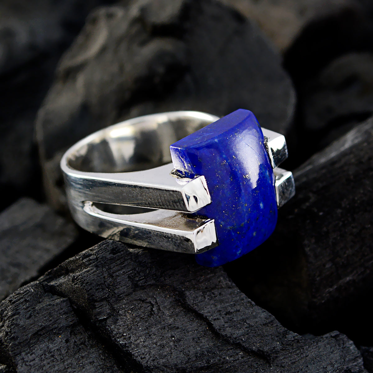 Lapis Lazuli Solitaire Spanish Silver Blue Gemstone Chunky Signet Ring Jewelry
