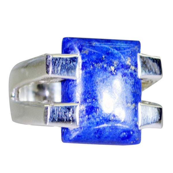 Lapis Lazuli Solitaire Spanish Silver Blue Gemstone Chunky Signet Ring Jewelry