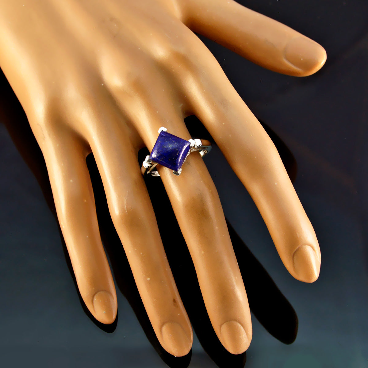 Lapis Lazuli Solitaire Russian Silver Blue Gemstones Slim Sophisticated Ring Jewelry