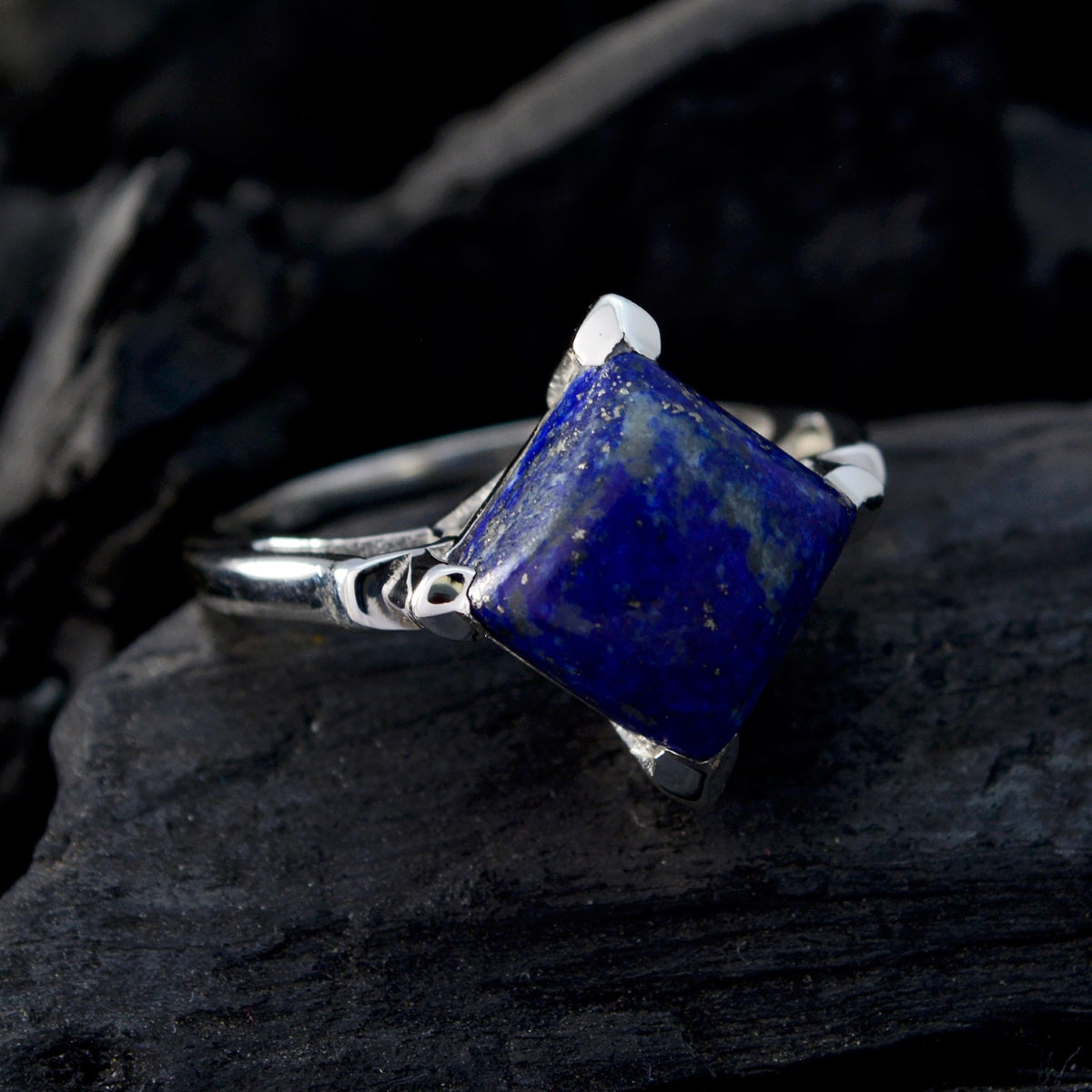 Lapis Lazuli Solitaire Russian Silver Blue Gemstones Slim Sophisticated Ring Jewelry