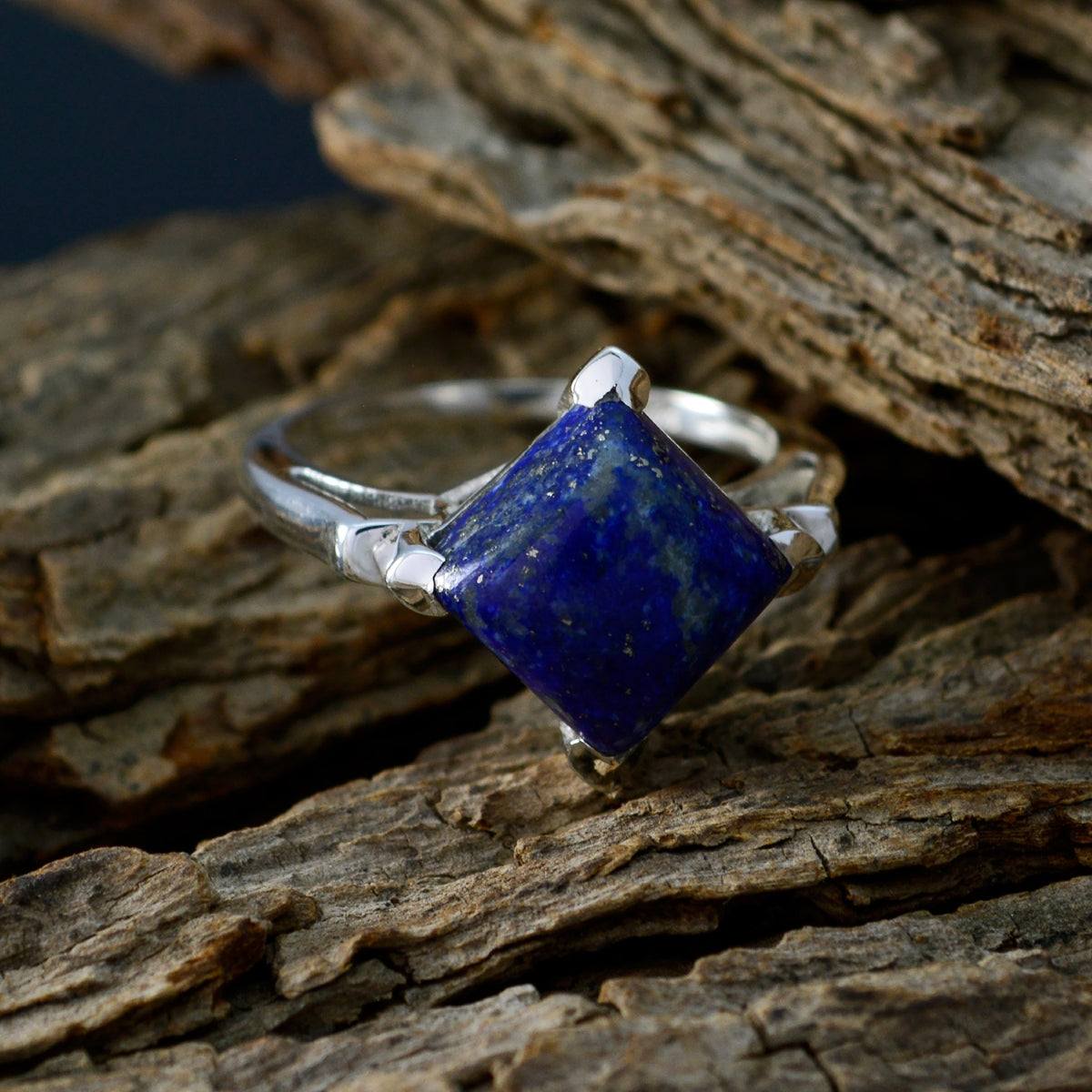 Lapis Lazuli Solitaire Russian Silver Blue Gemstones Slim Sophisticated Ring Jewelry