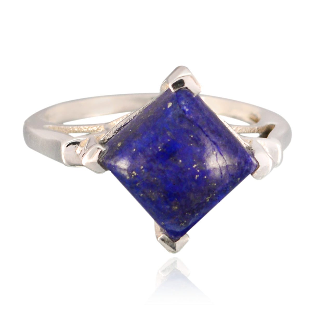 Lapis Lazuli Solitaire Russian Silver Blue Gemstones Slim Sophisticated Ring Jewelry メイン画像