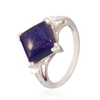 Lapis Lazuli Solitaire Russian Silver Blue Gemstones Slim Sophisticated Ring Jewelry