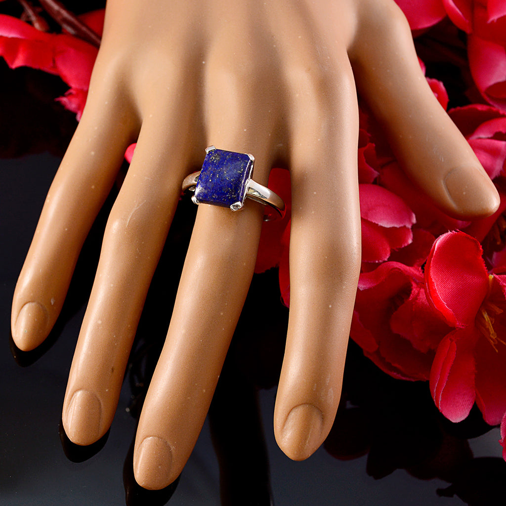 Lapis Lazuli Solitaire Indian Sterling Silver Blue Gemstones Minimal Feminine Ring Jewelry