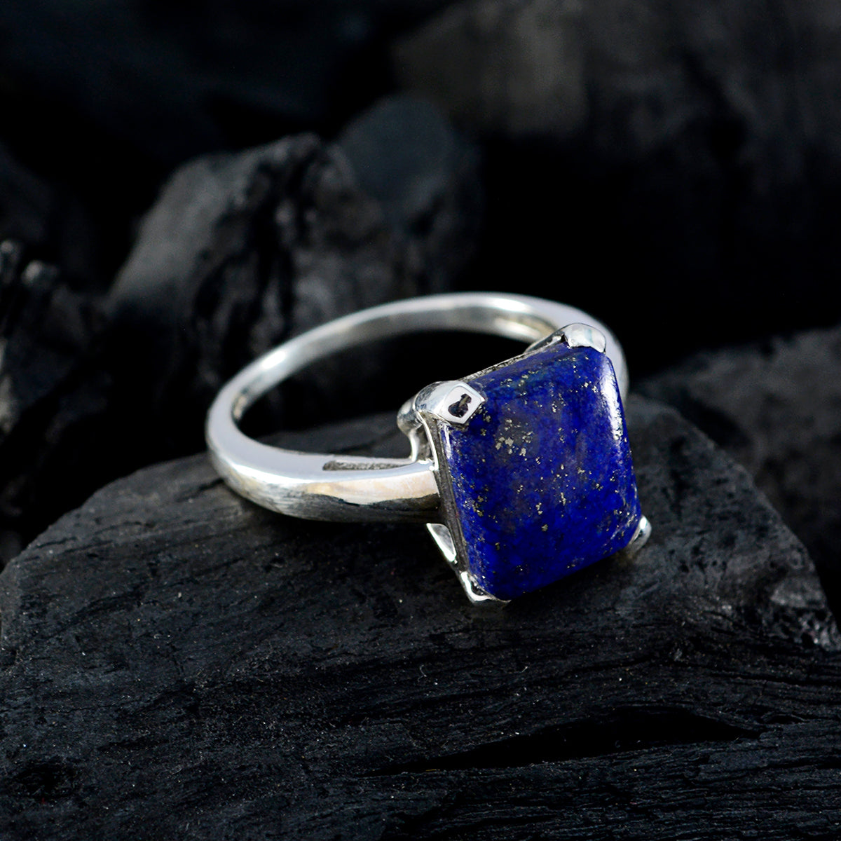 Lapis Lazuli Solitaire Indian Sterling Silver Blue Gemstones Minimal Feminine Ring Jewelry
