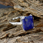 Lapis Lazuli Solitaire Indian Sterling Silver Blue Gemstones Minimal Feminine Ring Jewelry