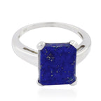 Lapis Lazuli Solitaire Indian Sterling Silver Blue Gemstones Minimal Feminine Ring Jewelry