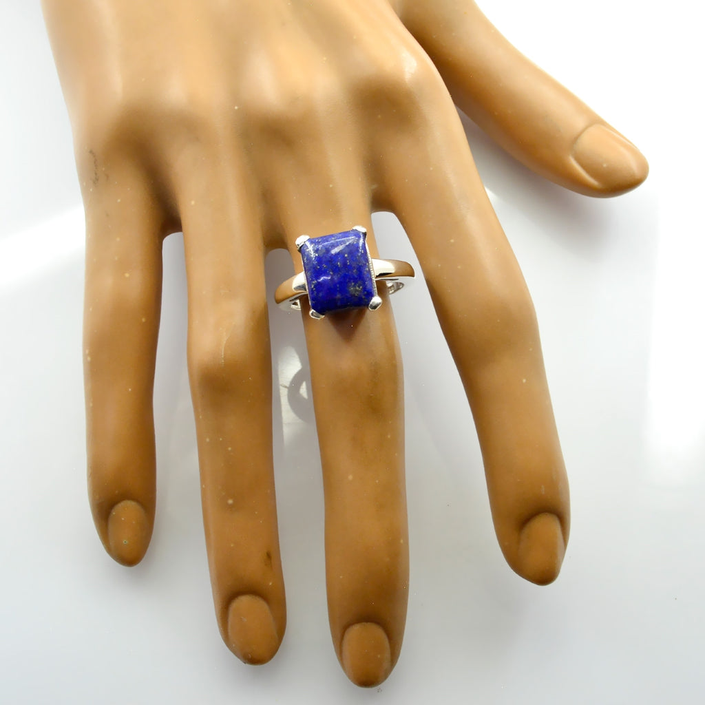 Lapis Lazuli Solitaire Indian Sterling Silver Blue Gemstones Minimal Feminine Ring Jewelry