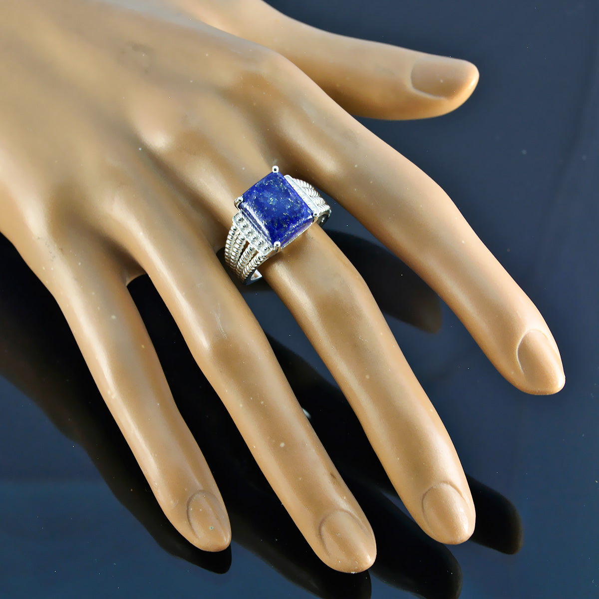 Lapis Lazuli Solitaire German 925 Sterling Silver Blue Gems Mid weight Luxurious Ring Jewelry