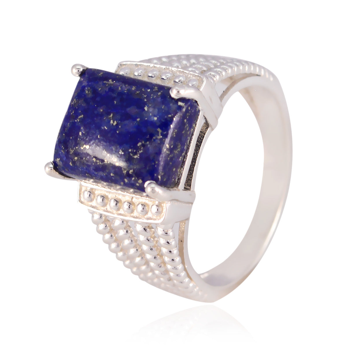 Lapislazuli-Solitär, deutsches 925er Sterlingsilber, blaue Edelsteine, mittelschwer, luxuriöser Ringschmuck Hauptbild