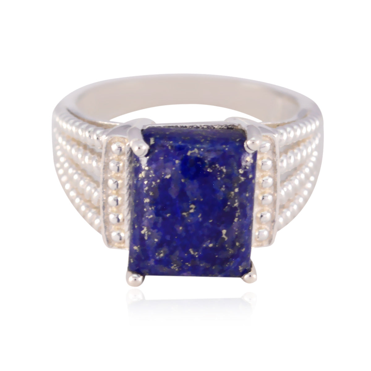 Lapislazuli-Solitär, deutsches 925er Sterlingsilber, blaue Edelsteine, mittelschwerer luxuriöser Ringschmuck Zweitbild