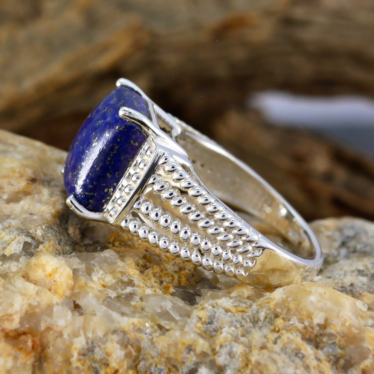 Lapis Lazuli Solitaire German 925 Sterling Silver Blue Gems Mid weight Luxurious Ring Jewelry