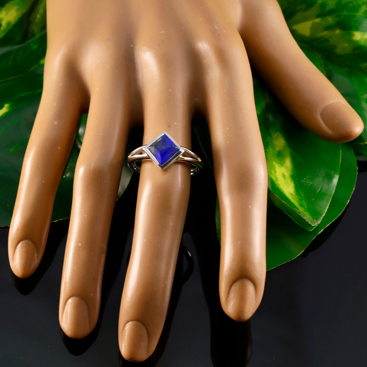 Lapis Lazuli Solitaire Korean Sterling Silver Blue Gems Dainty Contemporary Ring Jewelry