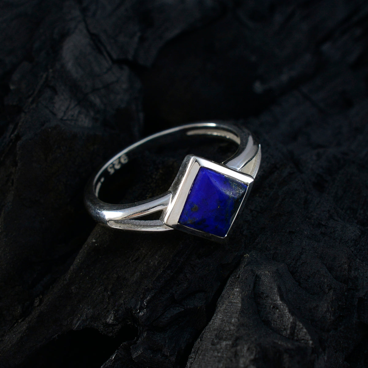 Lapis Lazuli Solitaire Korean Sterling Silver Blue Gems Dainty Contemporary Ring Jewelry