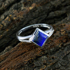 Lapis Lazuli Solitaire Korean Sterling Silver Blue Gems Dainty Contemporary Ring Jewelry
