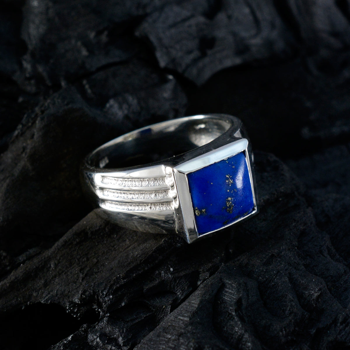 Lapis Lazuli Solitaire Egyptian 925 Silver Blue Gemstones Classic Graceful Ring Jewellery