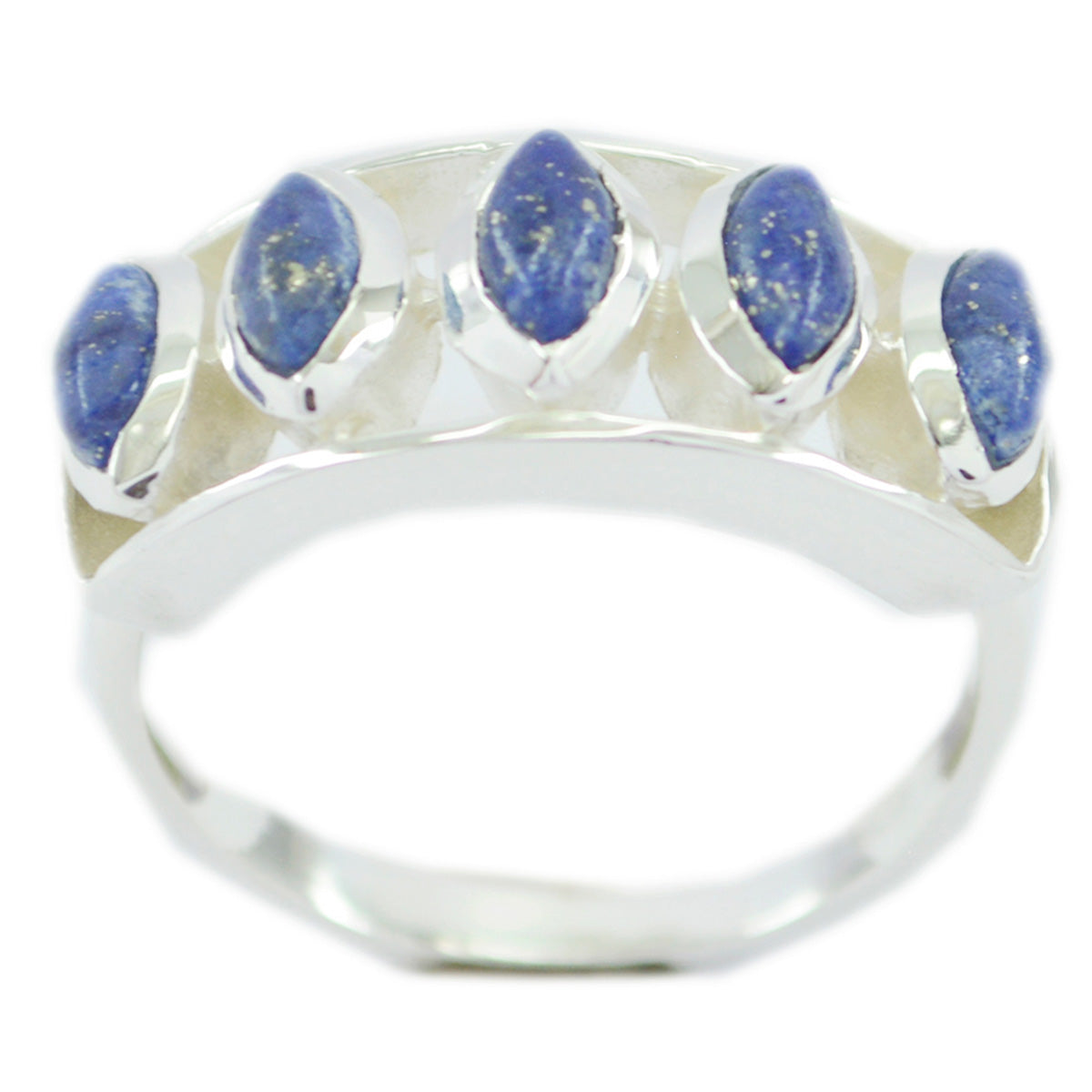 Lapis Lazuli Penta Indian 925 Silver Blue Gems Slim Glamorous Ring Jewellery