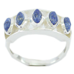 Lapis Lazuli Penta Indian 925 Silver Blue Gems Slim Glamorous Ring Jewellery