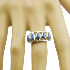 Lapis Lazuli Penta Indian 925 Silver Blue Gems Slim Glamorous Ring Jewellery