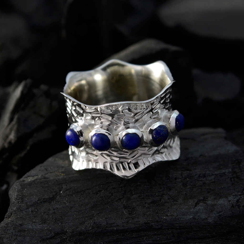 Lapis Lazuli Penta German 925 Silver Blue Gemstone Mid weight Vintage Band Jewelry
