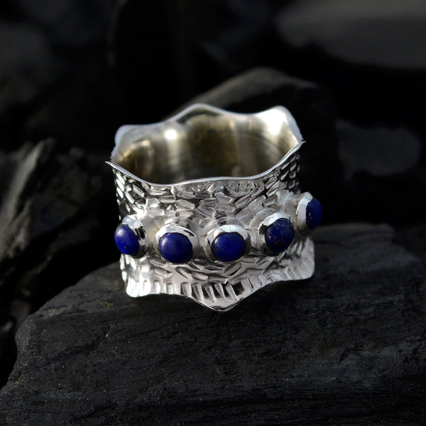 Lapis Lazuli Penta German 925 Silver Blue Gemstone Mid weight Vintage Band Jewelry