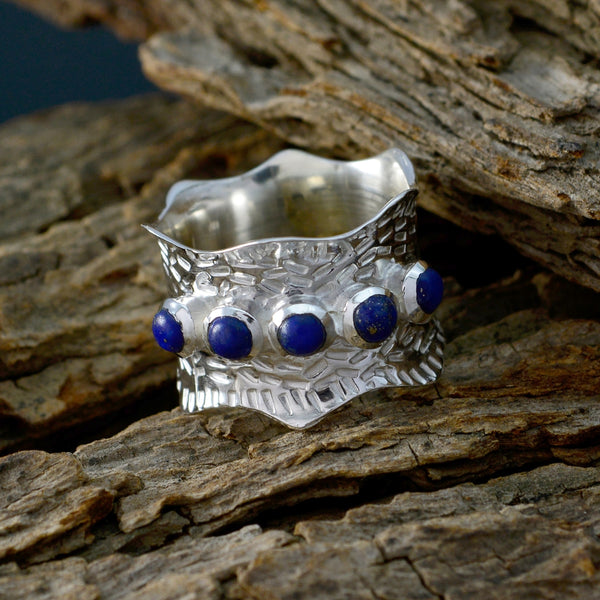 Lapis Lazuli Penta German 925 Silver Blue Gemstone Mid weight Vintage Band Jewelry