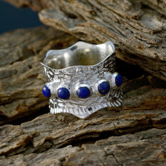 Lapis Lazuli Penta German 925 Silver Blue Gemstone Mid weight Vintage Band Jewelry