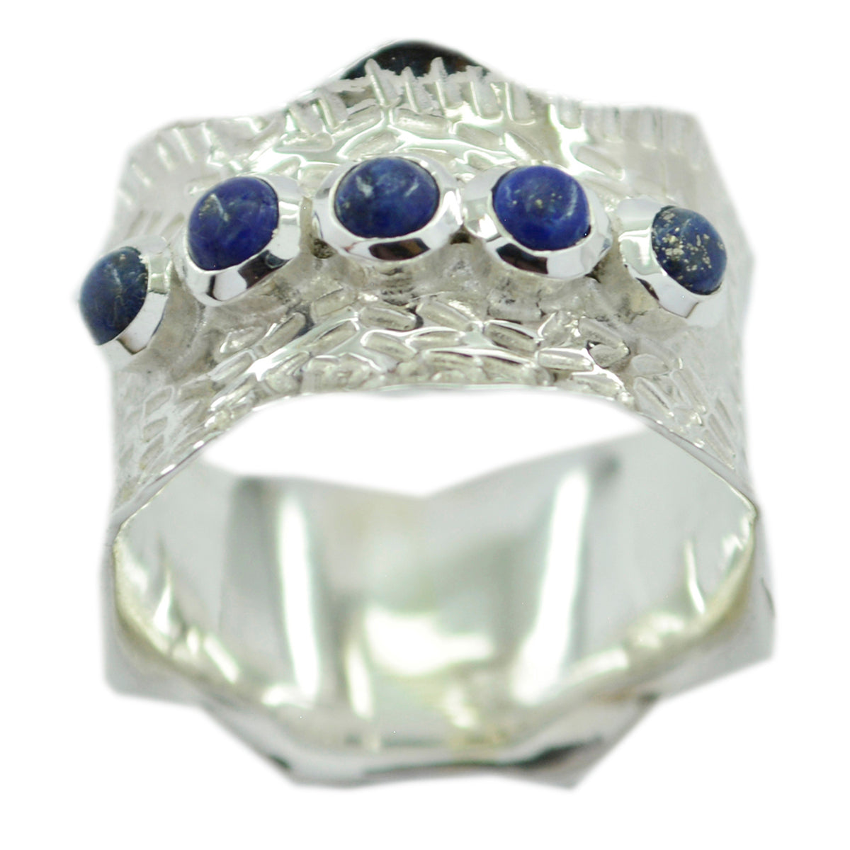 Lapis Lazuli Penta German 925 Silver Blue Gemstone Mid weight Vintage Band Jewelry