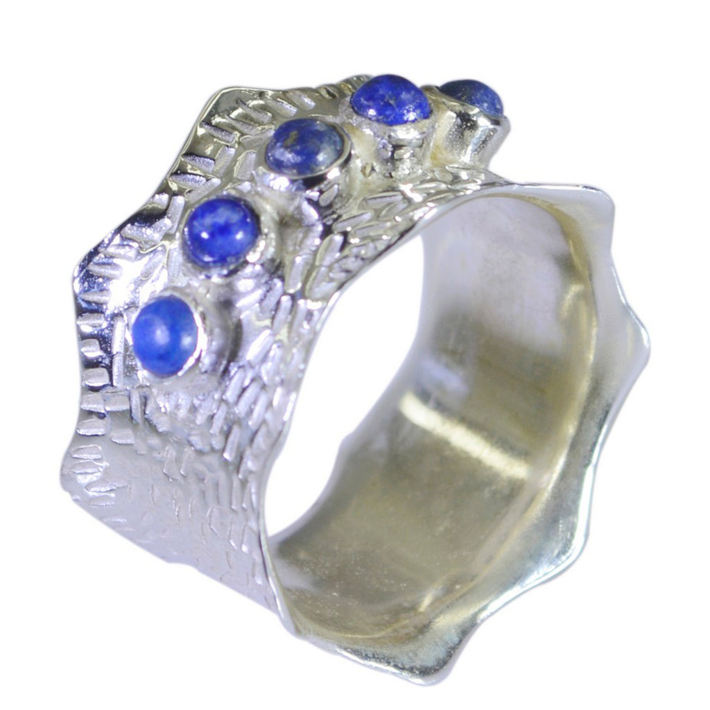 Lapis Lazuli Penta German 925 Silver Blue Gemstone Mid weight Vintage Band Jewelry