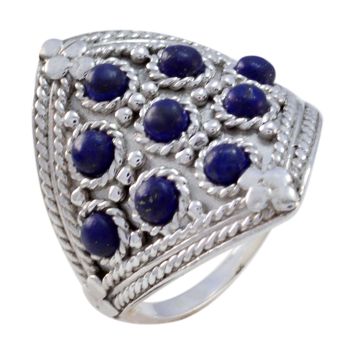 Lapis Lazuli multiple Indian 925 Sterling Silver Blue Gemstones Edgy Heritage Ring Jewelry