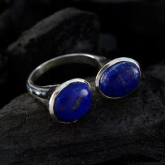 Lapis Lazuli Toi et Moi Russian 925 Silver Blue Gemstone Eye catching Abstract Ring Jewellery