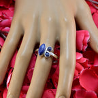 Lapis Lazuli Trilogy Egyptian Silver Blue Gemstone Slim Artisan Ring Jewelry