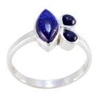 Lapis Lazuli Trilogy Egyptian Silver Blue Gemstone Slim Artisan Ring Jewelry