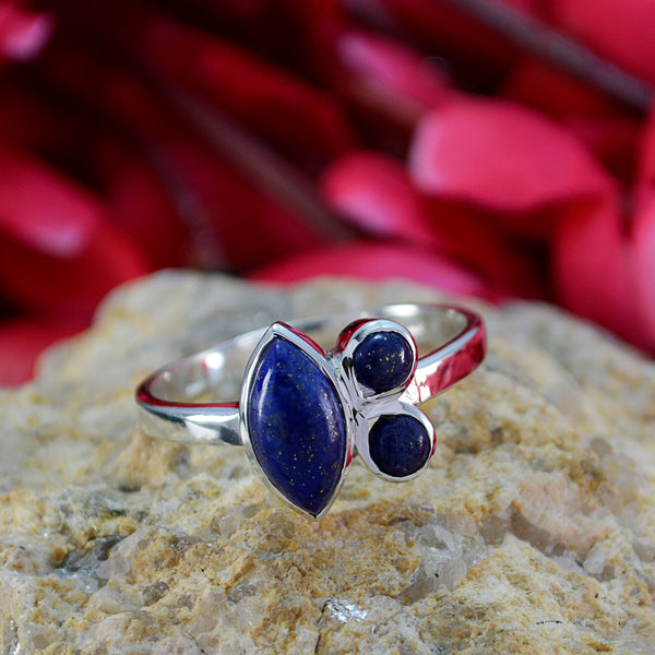Lapis Lazuli Trilogy Egyptian Silver Blue Gemstone Slim Artisan Ring Jewelry