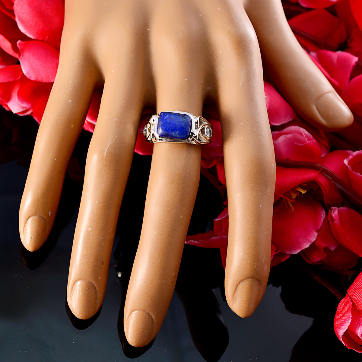 Lapis Lazuli Solitaire German Silver Blue Gems Featherlight Cultural Ring Jewelry